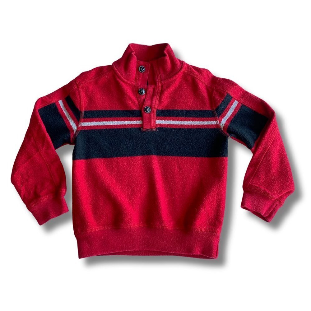 Chaps Boys Quarter Zip Red Black Striped Pullover Toddler Size 4T GUC